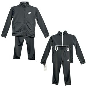 Nike Little Boys Track Suit Set Size 6 Gray White Full Zip Jacket & Pants Outfit
